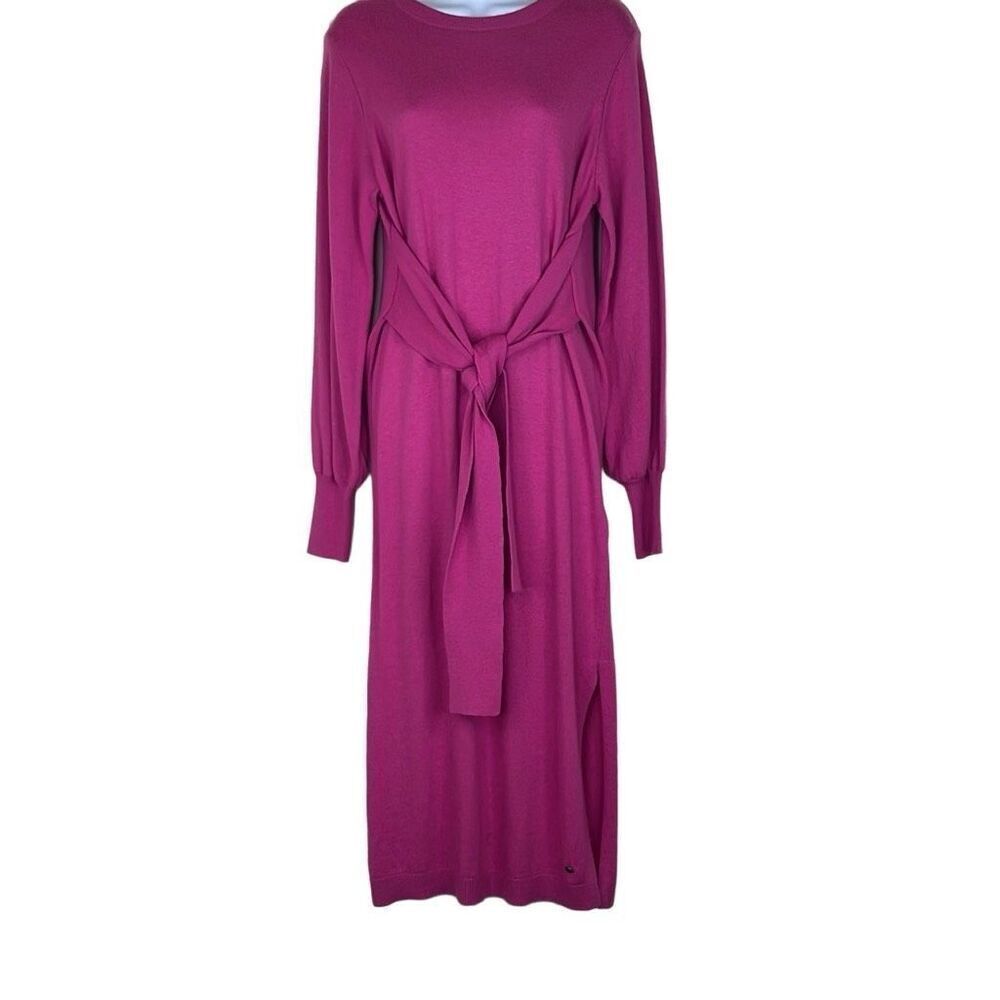 Ted Baker Size 2‎ Pink Cashmere Wool Essya Midi Knit Dress Slouchy Tie Front NWT